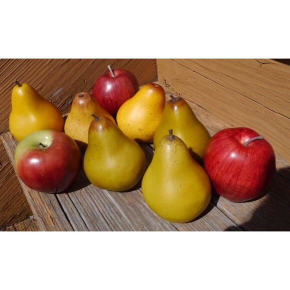 Faux Fruit Basket Decor Lot 9 Realistic Plastic Apples & Pears Staging Prop - Picture 5 of 11